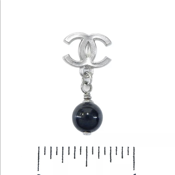 CHANEL Silver Plated CC Logos Black Charm Earrings - Picture 2 of 5